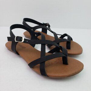 NEW Andrea Womens Size 7 Black Strappy Casual Flat Sandals